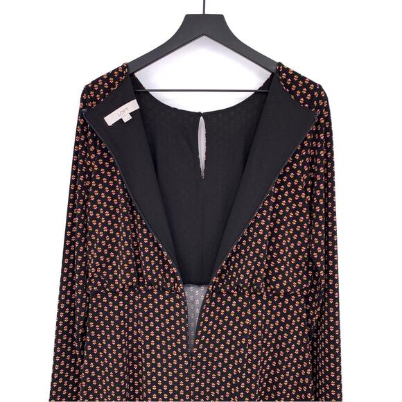 LOFT Long Sleeve Keyhole Neck Mini Dress Black Pink Yellow 4 - Picture 8 of 8